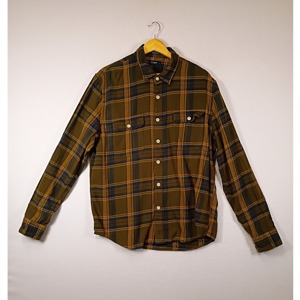 Gorpcore Lucky Brand Mens Large Olive Green Plaid Flannel Button Down Shirt